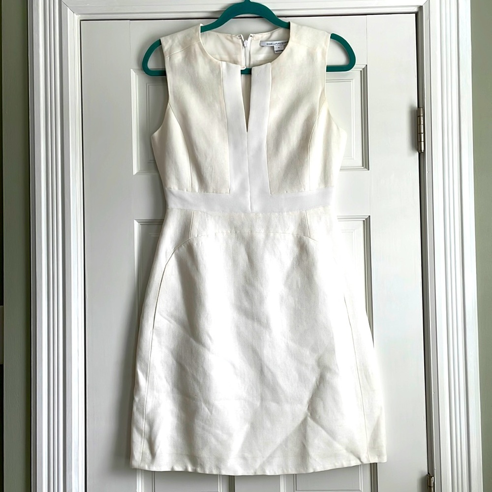 Diane vonFurstenburg ivory sheath dress with pockets